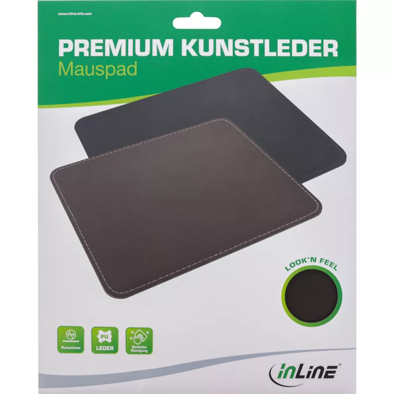 InLine Mauspad Premium PU δέρμα μαύρο, 255x220x3mm