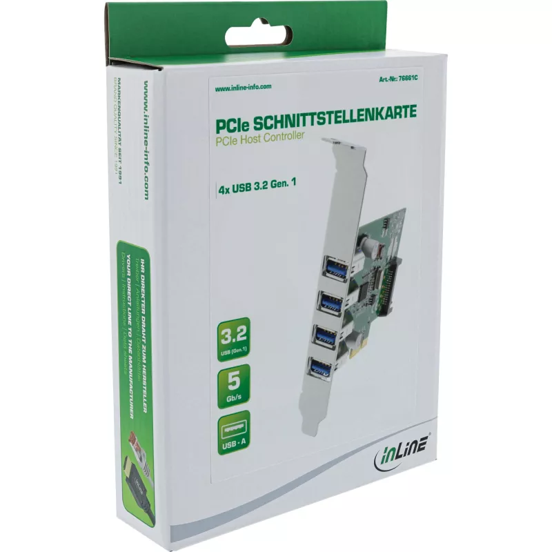 InLine USB 3.0 4 Port Host Controller PCIe με LP Blende και 4 Pin Aux. Τροφοδοτικό