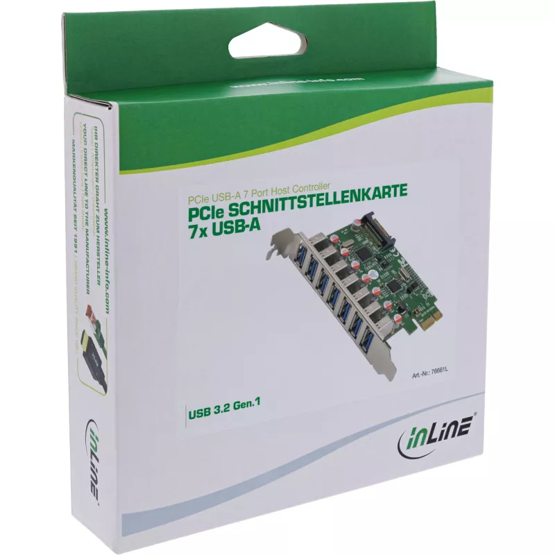 InLine USB-A 3.2 Gen.1 7 Port Host Controller PCIe, τροφοδοσία SATA