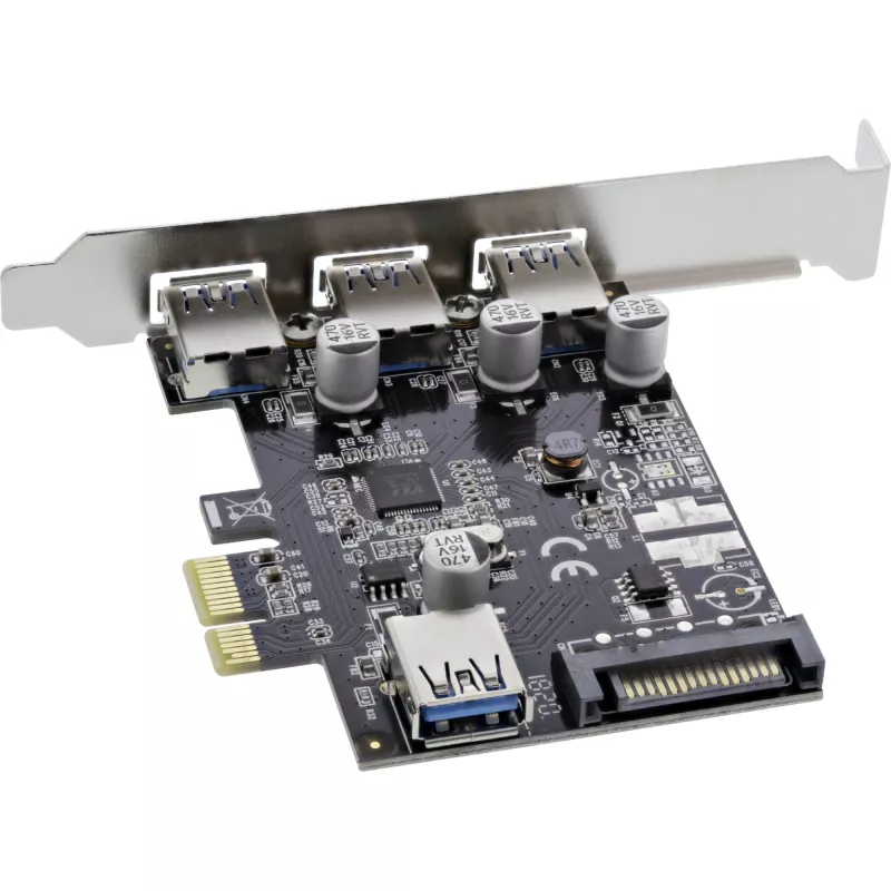 InLine 3+1-Port USB 3.0 Host-Controller, PCIe, με σύνδεση τροφοδοσίας SATA και LP-Blende
