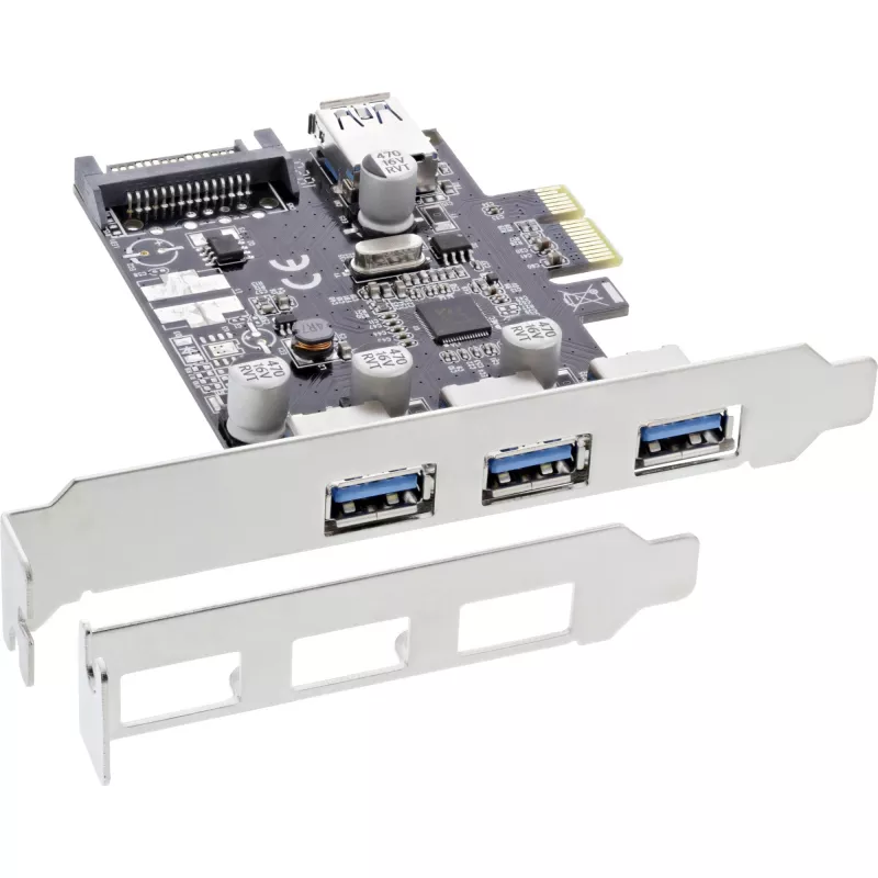 InLine 3+1-Port USB 3.0 Host-Controller, PCIe, με σύνδεση τροφοδοσίας SATA και LP-Blende