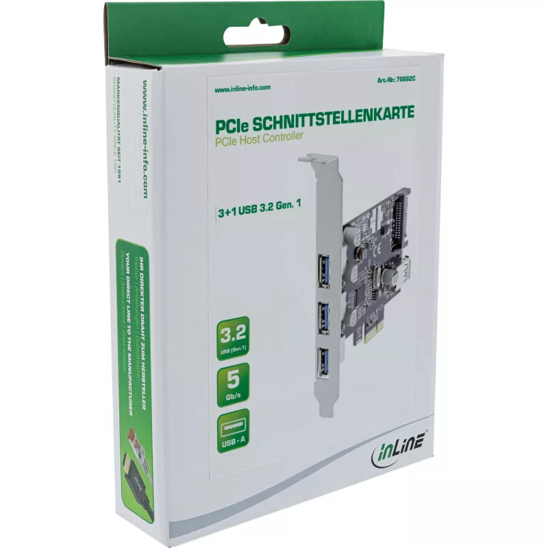 InLine 3+1-Port USB 3.0 Host-Controller, PCIe, με σύνδεση τροφοδοσίας SATA και LP-Blende