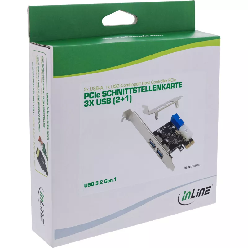 InLine 2+2 Θύρες USB 3.2 Gen.1 Host Controller, PCIe, με τροφοδοσία SATA + LP-Blende