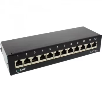 InLine Patch Panel Cat.6A Επιτραπέζιας/Επίτοιχης Τοποθέτησης 12 Θυρών μαύρο RAL9005