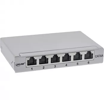 InLine Patchpanel Cat.6A 0,5HE 6-Port, επιτραπέζιο/τοίχου/ράγας, γκρι με προστασία σκόνης