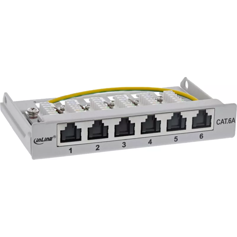 InLine Patchpanel Cat.6A 0,5HE 6-Port, επιτραπέζιο/τοίχου/ράγας, γκρι με προστασία σκόνης