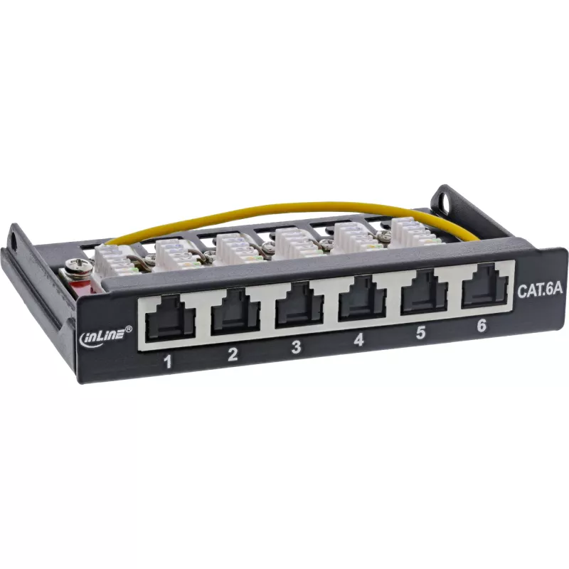 InLine Patchpanel Cat.6A 0,5U 6 Θυρών, Επιτραπέζιο/Επίτοιχο/Ράγας, μαύρο με προστασία σκόνης