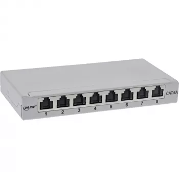 InLine Patchpanel Cat.6A 0,5HE 8-Port, επιτραπέζιο/τοίχου/ράγας, γκρι, προστασία σκόνης