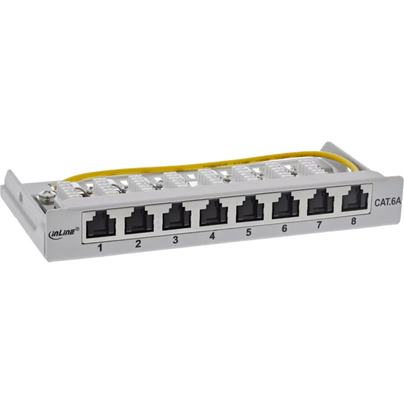 InLine Patchpanel Cat.6A 0,5HE 8-Port, επιτραπέζιο/τοίχου/ράγας, γκρι, προστασία σκόνης