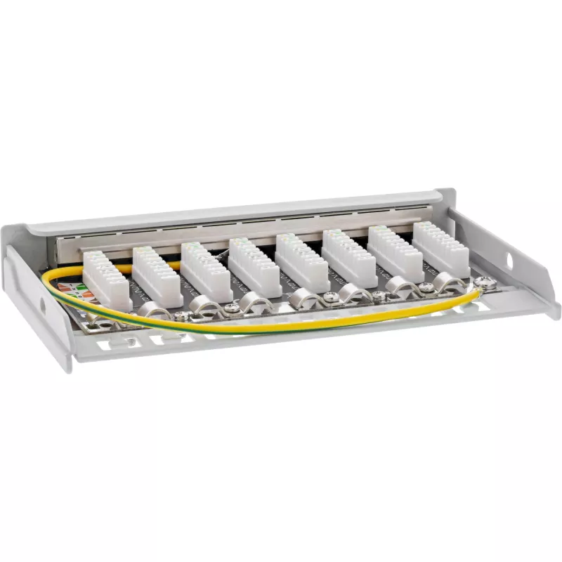 InLine Patchpanel Cat.6A 0,5HE 8-Port, επιτραπέζιο/τοίχου/ράγας, γκρι, προστασία σκόνης