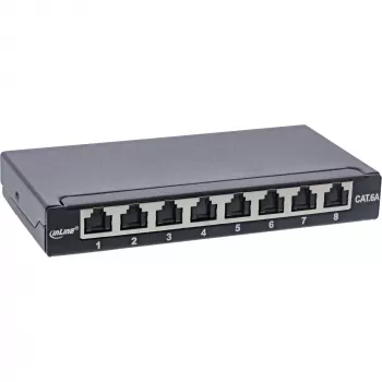 InLine Patch panel Cat.6A 0.5U 8 Θυρών, Επιτραπέζιο/Επίτοιχο/Ράγας, μαύρο, προστασία σκόνης