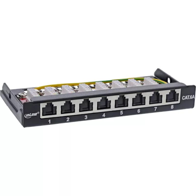 InLine Patch panel Cat.6A 0.5U 8 Θυρών, Επιτραπέζιο/Επίτοιχο/Ράγας, μαύρο, προστασία σκόνης