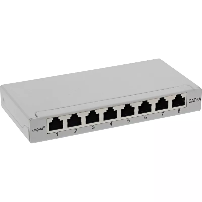 InLine Patchpanel Cat.6A 0,5HE 8-Port, επιτραπέζια/επίτοιχη τοποθέτηση ανοιχτό γκρι RAL7035