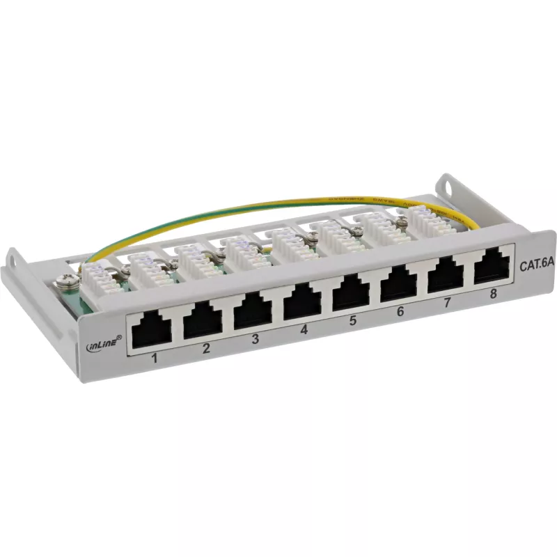 InLine Patchpanel Cat.6A 0,5HE 8-Port, επιτραπέζια/επίτοιχη τοποθέτηση ανοιχτό γκρι RAL7035