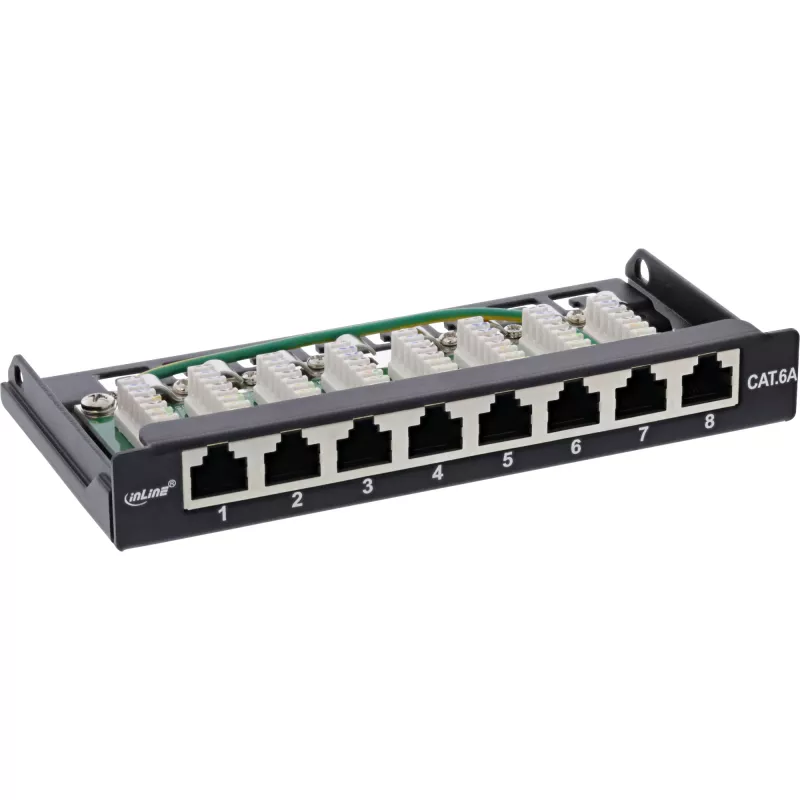 InLine Patchpanel Kat.6A 0,5HE 8-Port, επιτραπέζια/επίτοιχη τοποθέτηση μαύρο RAL9005