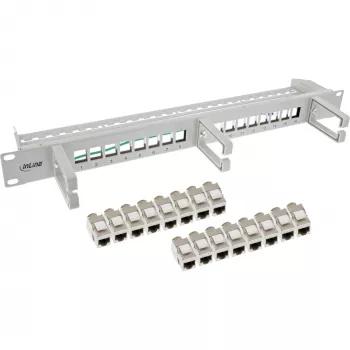 InLine Patch Panel Cat.6A 16 θέσεων, με 3 βραχίονες διαχείρισης καλωδίων, 16 Keystones, 19 ιντσών, 1HE, γκρι