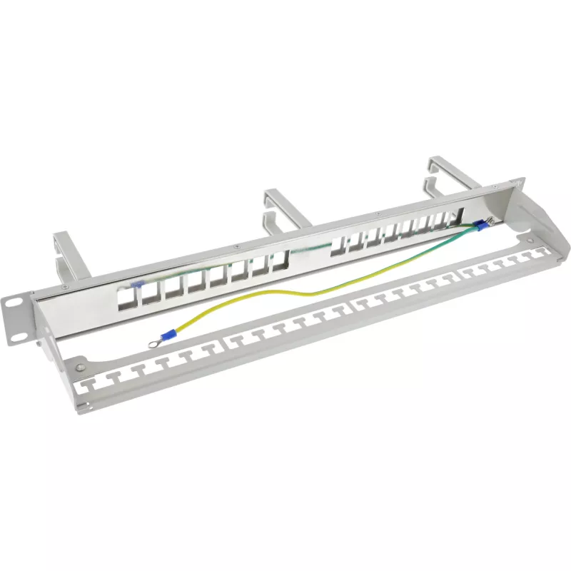 InLine Patch Panel Cat.6A 16 θέσεων, με 3 βραχίονες διαχείρισης καλωδίων, 16 Keystones, 19 ιντσών, 1HE, γκρι