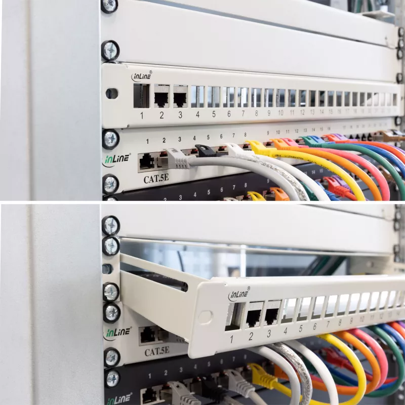 InLine Blank Patch Panel με Συρτάρι 19 Ιντσών 24 Θυρών 1U Ανοιχτό Γκρι