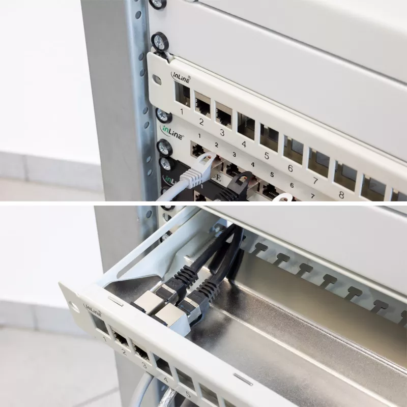 InLine Blank Patch Panel με Συρτάρι 19 Ιντσών 24 Θυρών 1U Ανοιχτό Γκρι