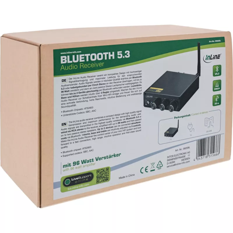 InLine Δέκτης ήχου Bluetooth 5.3 με ενισχυτή 96 Watt