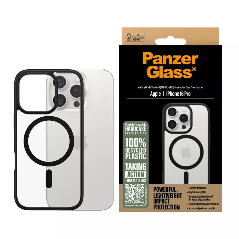 PanzerGlass® HardCase διαφανές με μαύρο MagSafe & πλαίσιο iPhone 16 Pro