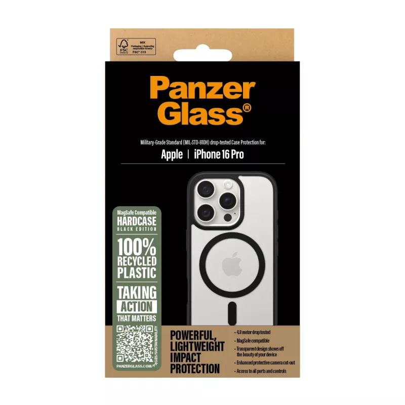 PanzerGlass® HardCase διαφανές με μαύρο MagSafe & πλαίσιο iPhone 16 Pro