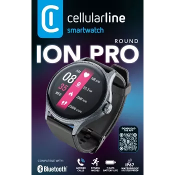 Cellularline ION PRO Round Bluetooth® Smartwatch με εφαρμογή, 3,51 cm (1,38 ίντσες), TFT, οθόνη αφής, 0,00064 GB, 98 g