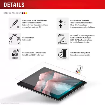 Displex Tablet Glass (9H) για Samsung Galaxy Tab S10 FE+, οικολογικό πλαίσιο τοποθέτησης, άθραυστο