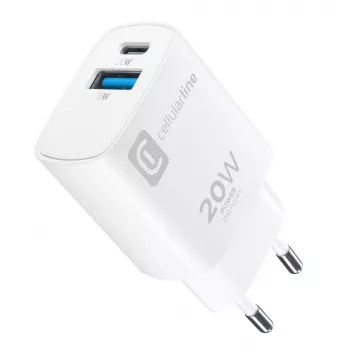 Cellularline φορτιστής ταξιδιού διπλής θύρας για Apple, PD 20W, λευκό