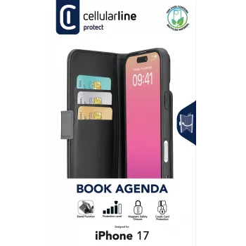 Cellularline Book Agenda – Θήκη βιβλίου με όψη δέρματος και μαγνητικό κλείσιμο για iPhone 17
