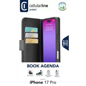 Cellularline Book Agenda – iPhone 17 Pro Θήκη βιβλίου με όψη δέρματος και μαγνητικό κλείσιμο