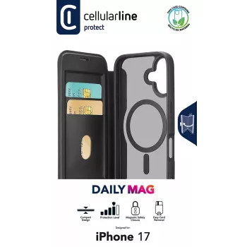 Cellularline Daily Mag - iPhone 17 Θήκη βιβλίου με ημιδιαφανές σκληρό πίσω μέρος, συμβατή με το οικοσύστημα Magsafe®