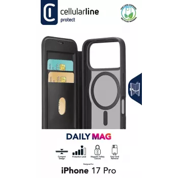 Cellularline Daily Mag - iPhone 17 Pro Θήκη βιβλίου με ημιδιαφανές σκληρό πίσω μέρος, συμβατή με το οικοσύστημα MagSafe®