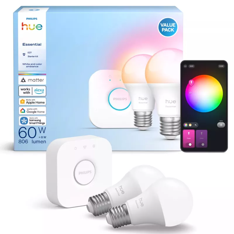 Philips Hue White and colour ambience Essential Starter-Kit: 2 έξυπνοι λαμπτήρες E27 (806 lm)