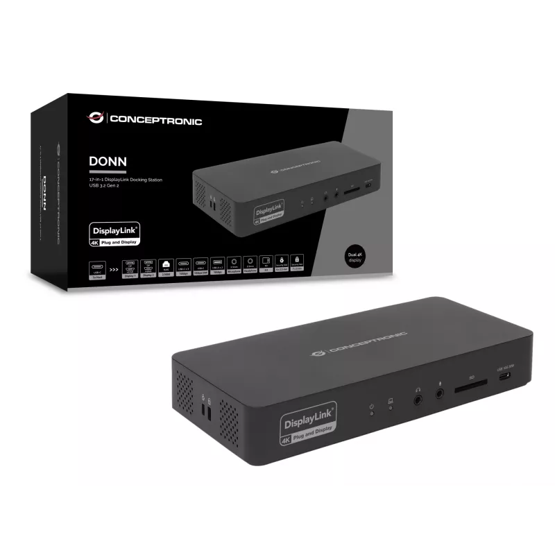 Conceptronic DONN31B 17-in-1 DisplayLink Σταθμός σύνδεσης USB 3.2 Gen 2