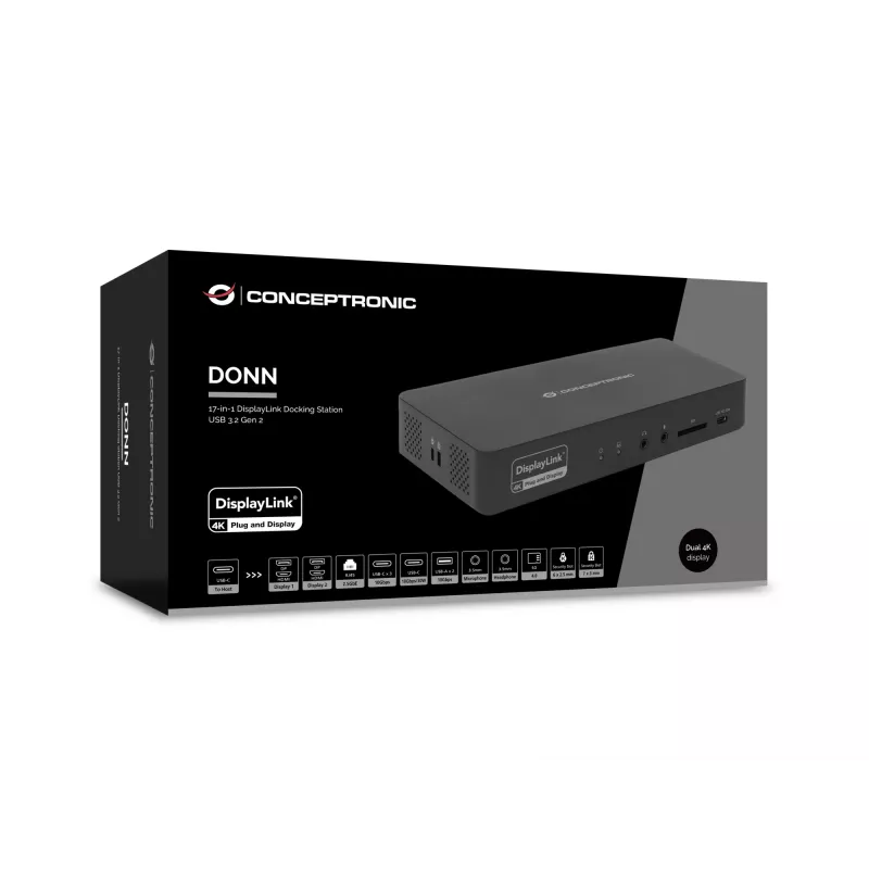 Conceptronic DONN31B 17-in-1 DisplayLink Σταθμός σύνδεσης USB 3.2 Gen 2