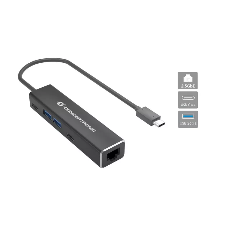 Conceptronic ABBY14B Προσαρμογέας 2.5G Ethernet USB 3.2 Gen 1 με USB hub, 2.5GbE, USB-A x 2, USB-C x 2
