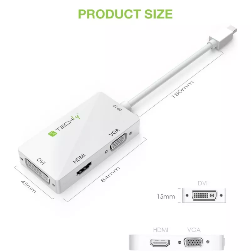 Techly Αντάπτορας 3 σε 1 Mini DisplayPort (Thunderbolt) σε HDMI / DVI / VGA IADAP MDP-COMBOF12