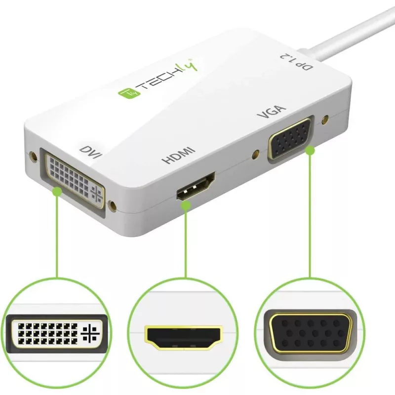 Techly Αντάπτορας 3 σε 1 Mini DisplayPort (Thunderbolt) σε HDMI / DVI / VGA IADAP MDP-COMBOF12