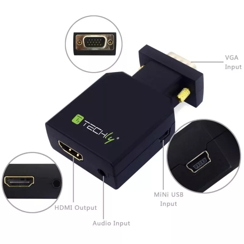 Techly μίνι μετατροπέας VGA και ήχου σε HDMI IDATA VGA-HDMINI