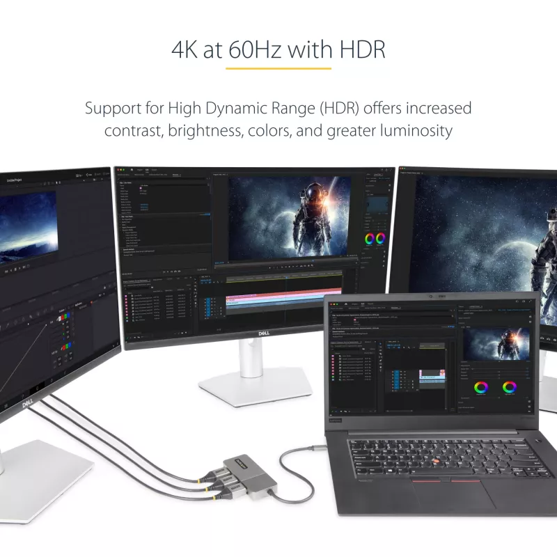 StarTech.com προσαρμογέας USB-C 3 θυρών για πολλαπλές οθόνες, USB Type-C σε 3x DisplayPort 1.4 MST Hub, επέκταση/διαχωριστής οθόνης φορητού υπολογιστή Triple 4K 60Hz DP, HDR, ενσωματωμένο εξαιρετικά μακρύ καλώδιο - μόνο για Windows
