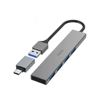 Hama 00200141 Hub διασύνδεσης USB 3.2 Gen 1 (3.1 Gen 1) Type-A 5000 Mbit/s Γκρι