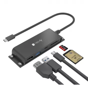 Techly IADAP-USBC-935 Σταθμός σύνδεσης φορητού υπολογιστή/αντιγραφέας θυρών Ενσύρματο USB 3.2 Gen 1 (3.1 Gen 1) Type-C Μαύρο