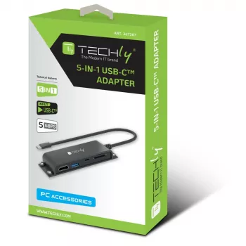 Techly IADAP-USBC-935 Σταθμός σύνδεσης φορητού υπολογιστή/αντιγραφέας θυρών Ενσύρματο USB 3.2 Gen 1 (3.1 Gen 1) Type-C Μαύρο