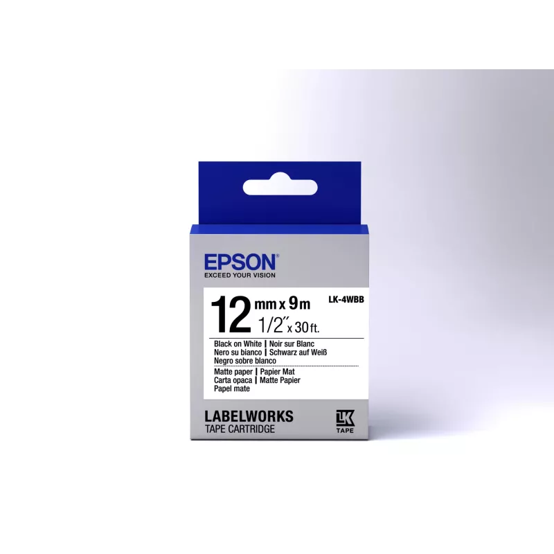 Epson Κασέτα ετικετών Ματ χαρτί LK-4WBB Μαύρο/Λευκό 12mm (9m)