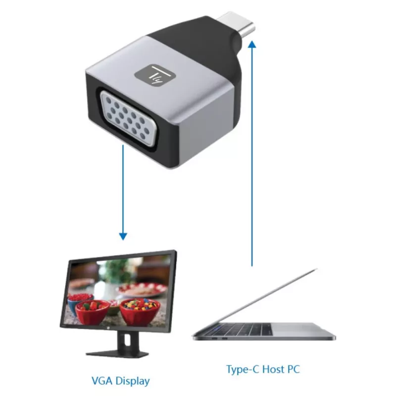 Techly IADAP USBC-VGAC Προσαρμογέας γραφικών USB 1920 x 1200 Pixel Μαύρο, Ασημί