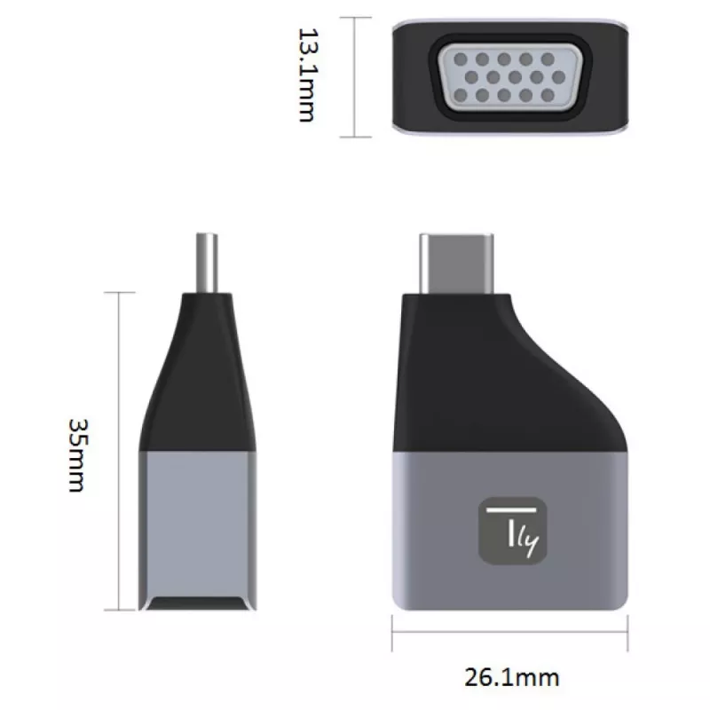 Techly IADAP USBC-VGAC Προσαρμογέας γραφικών USB 1920 x 1200 Pixel Μαύρο, Ασημί