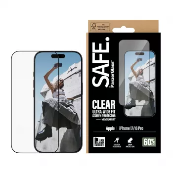PanzerGlass SAFE. by ® Προστασία οθόνης με μαύρο πλαίσιο iPhone 17 | 16 Pro | Ultra-Wide Fit με EasyAligner