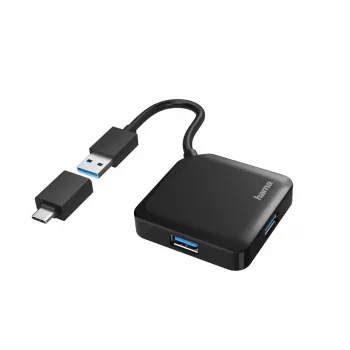 Hama Hub USB, 4 θύρες, USB 3.2 Gen 1, 5 Gbit/s, με αντάπτορα USB-C