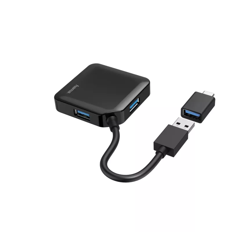Hama Hub USB, 4 θύρες, USB 3.2 Gen 1, 5 Gbit/s, με αντάπτορα USB-C